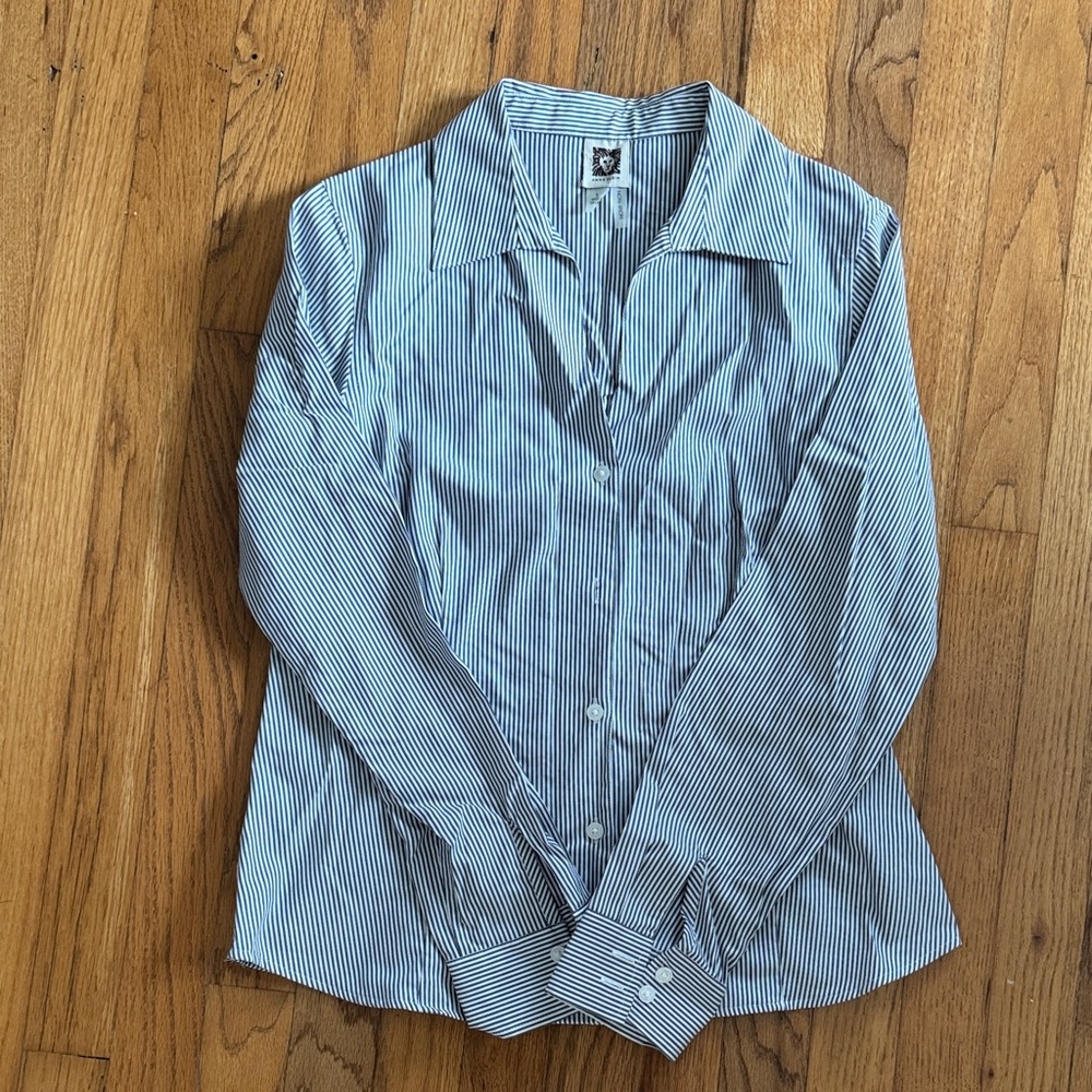 Anne Klein Navy and White Striped Shirt